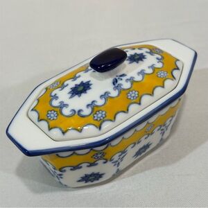 Baby Butter Boat Dish Blue Yellow French Country  Small keeper Cook Street 3pc